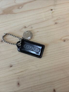 Coach Black Patent Leather Tag Keychain with Silver-Tone Charm
